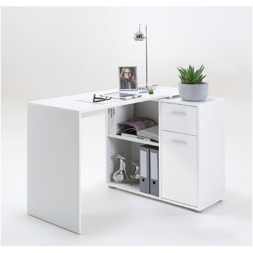 Turin White Flexible Corner Computer Desk Study Table Home Office Furniture - FurniComp
