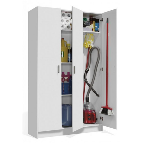 Universal Multi-Use White Tall 3 Door Storage Utility Cupboard Cabinet - FurniComp