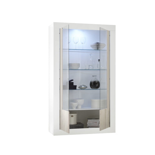 Siena 2 Door White Gloss and Concrete Grey Glass Display Cabinet - FurniComp