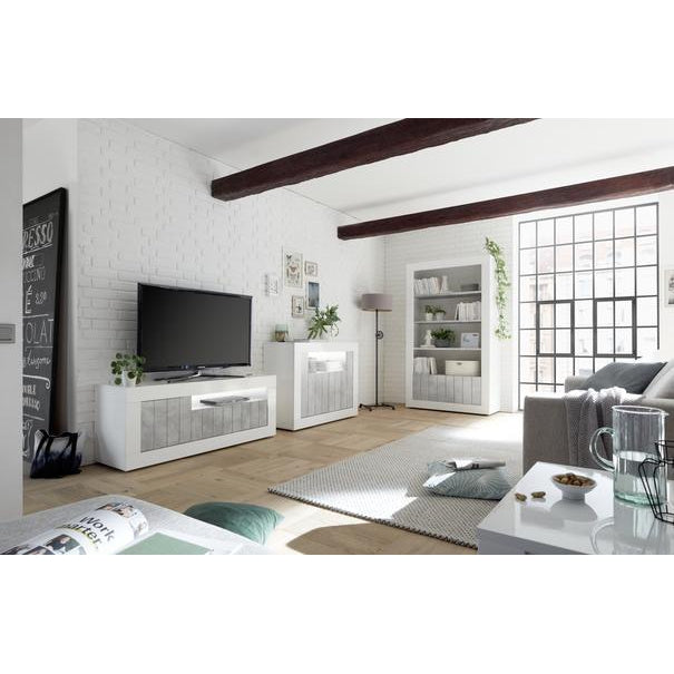 Siena 2 Door 4 Shelf White Gloss and Grey Bookcase - FurniComp