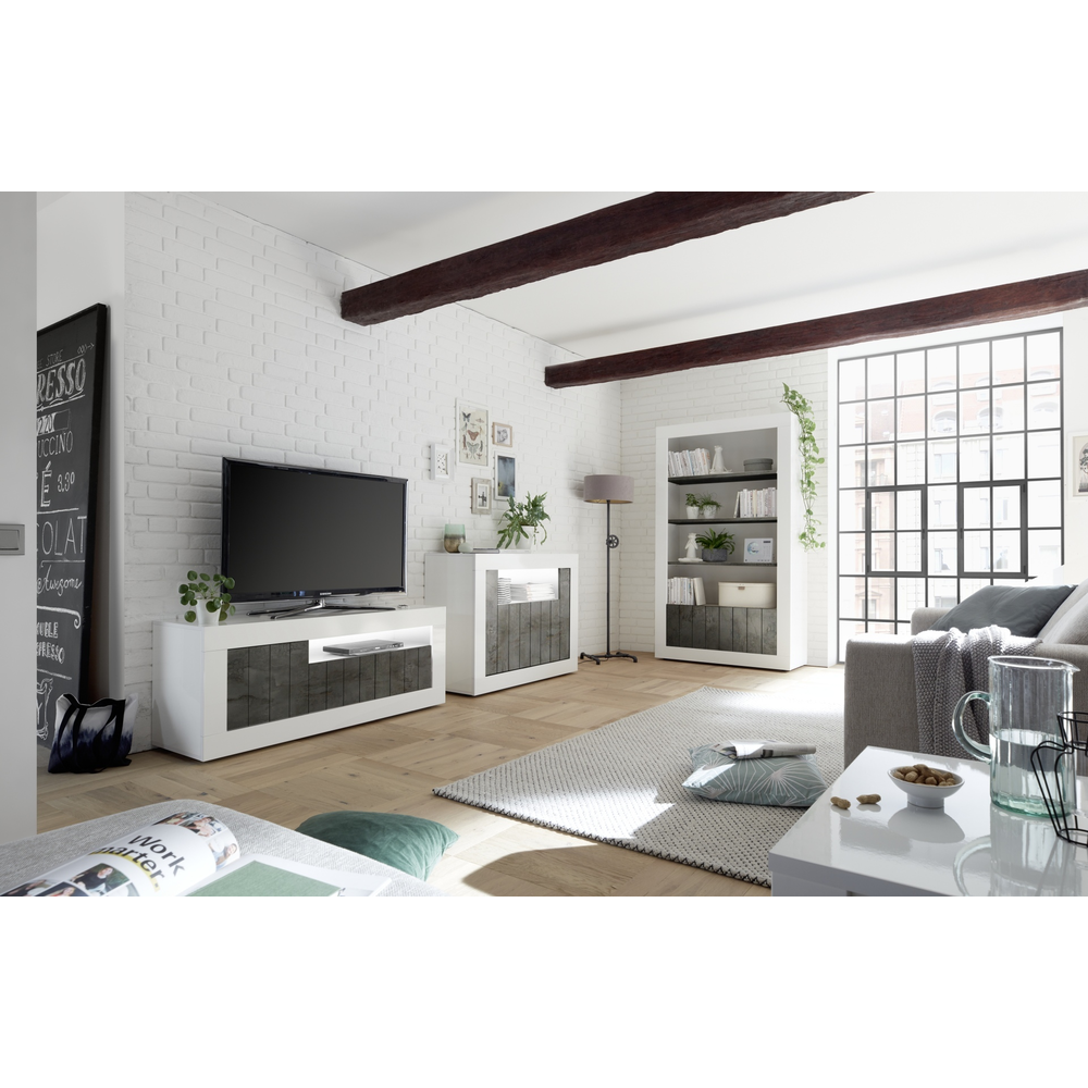 Siena 2 Door 4 Shelf White Gloss and Anthracite Bookcase - FurniComp