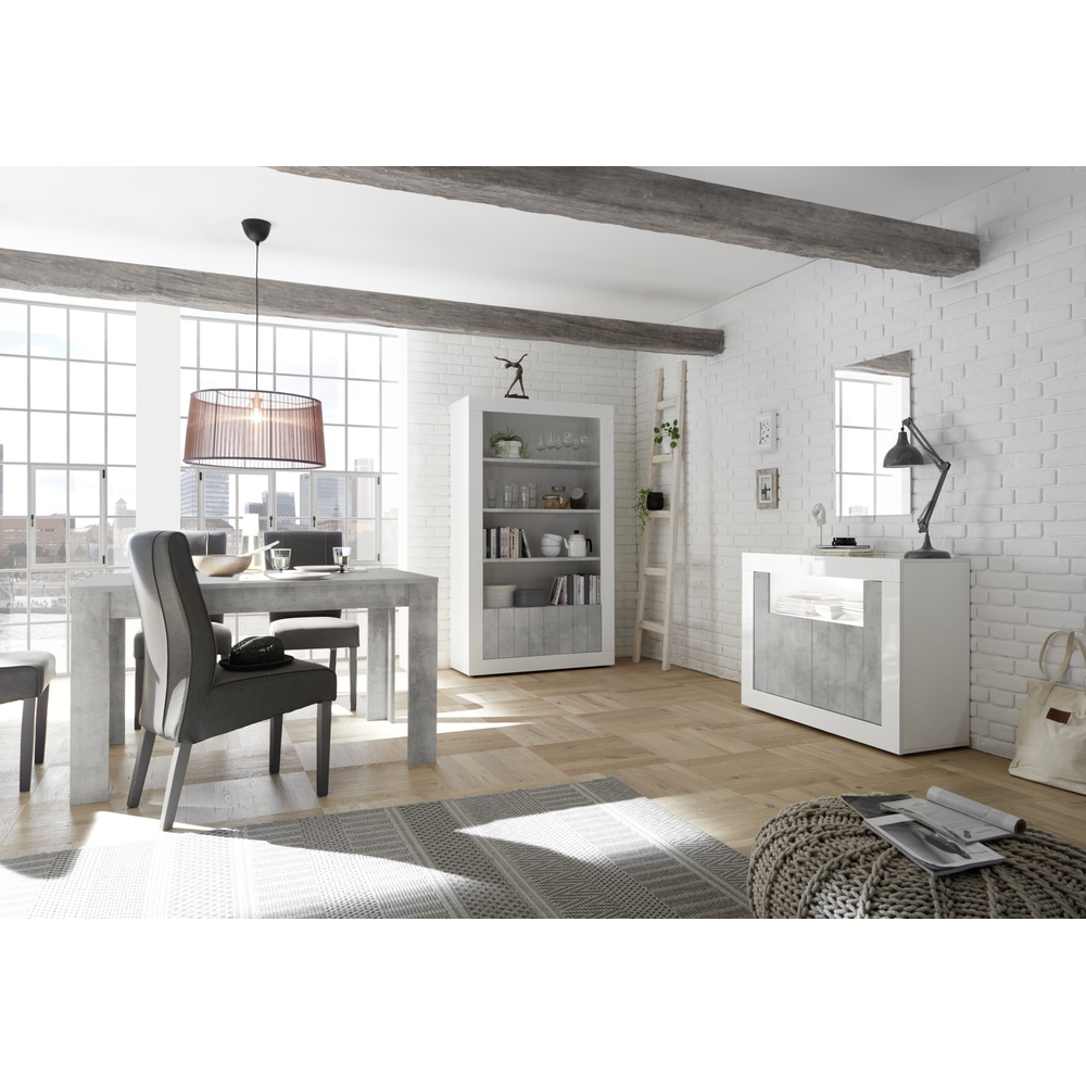 Siena 2 Door White Gloss and Concrete Grey Sideboard - FurniComp