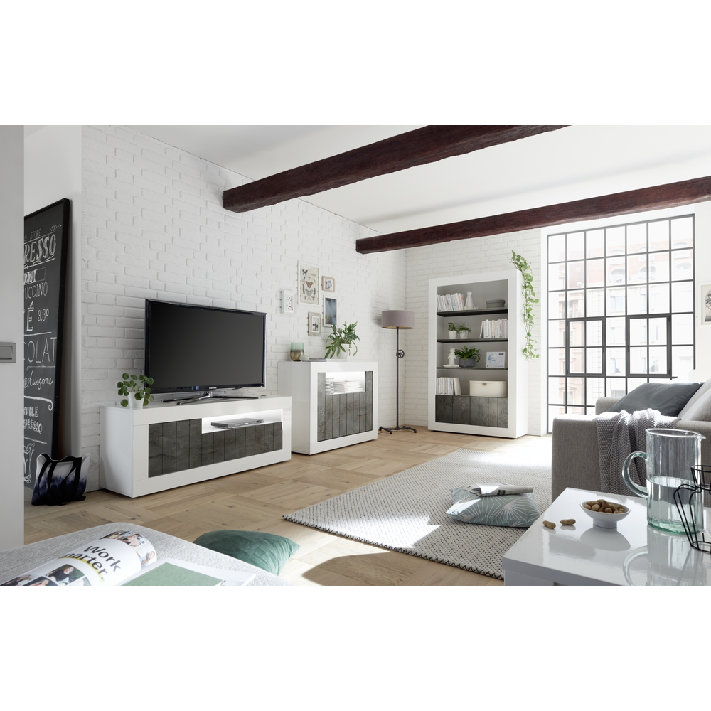 Siena 3 Door White Gloss and Anthracite TV Unit - FurniComp