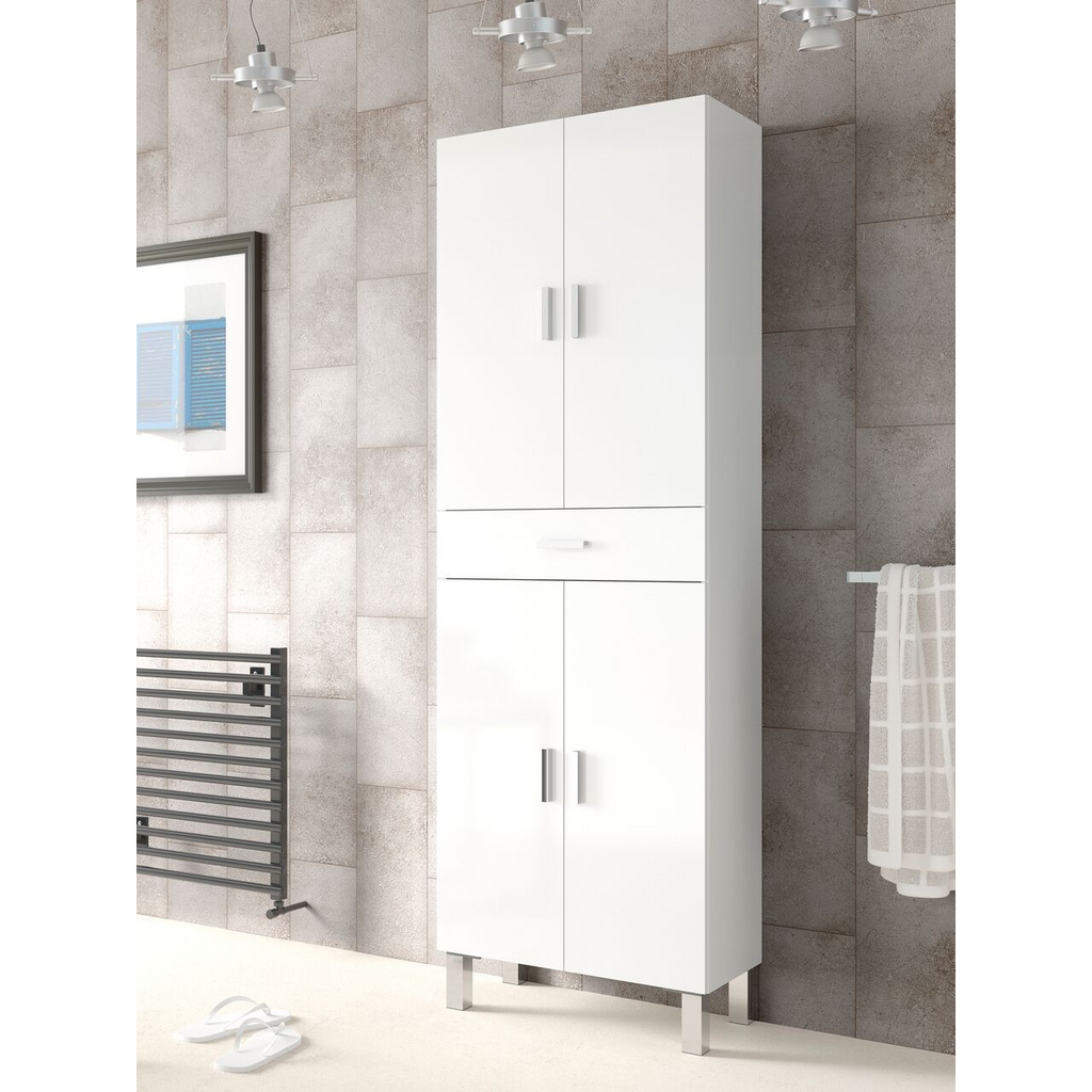 Valdo Tall 4 Door White Gloss Bathroom Storage Cupboard