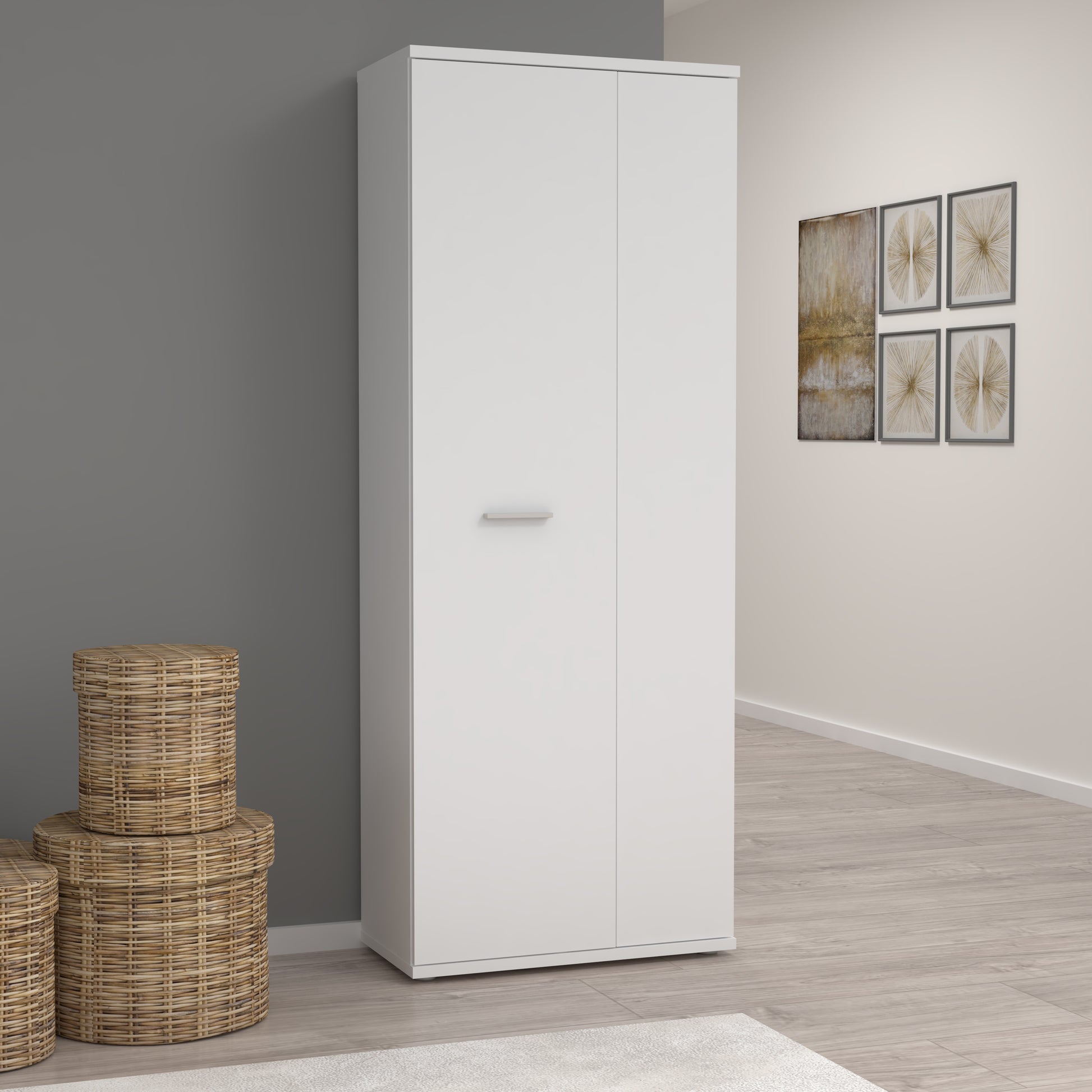 Variant Multipurpose White Tall 2 Door Broom Utility Cupboard - FurniComp