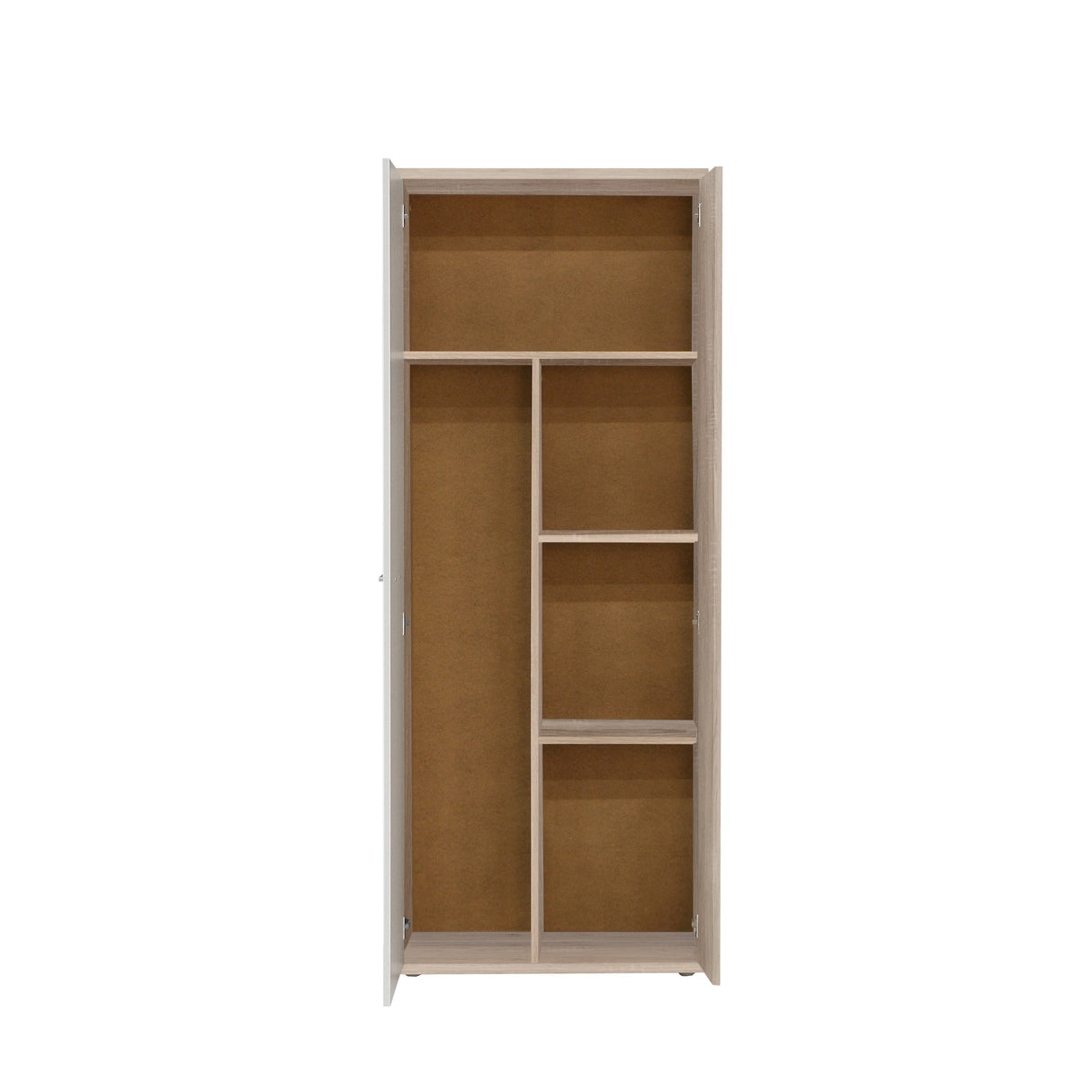 Variant Multipurpose White and Oak Tall 2 Door Broom Utility Cupboard - FurniComp