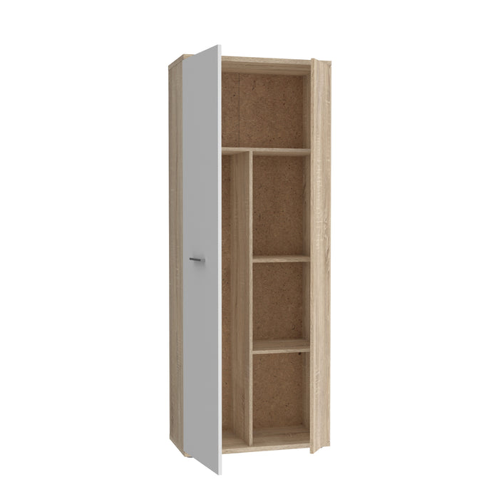 Variant Multipurpose White and Oak Tall 2 Door Broom Utility Cupboard - FurniComp