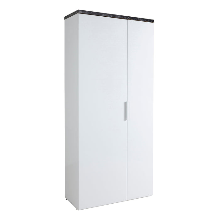 Veneto Multipurpose White Gloss & Black Marble Storage Utility Cupboard - FurniComp