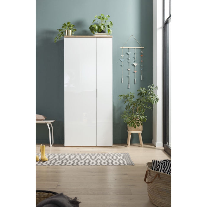 Veneto Multipurpose White Gloss & Oak Storage Utility Cupboard - FurniComp