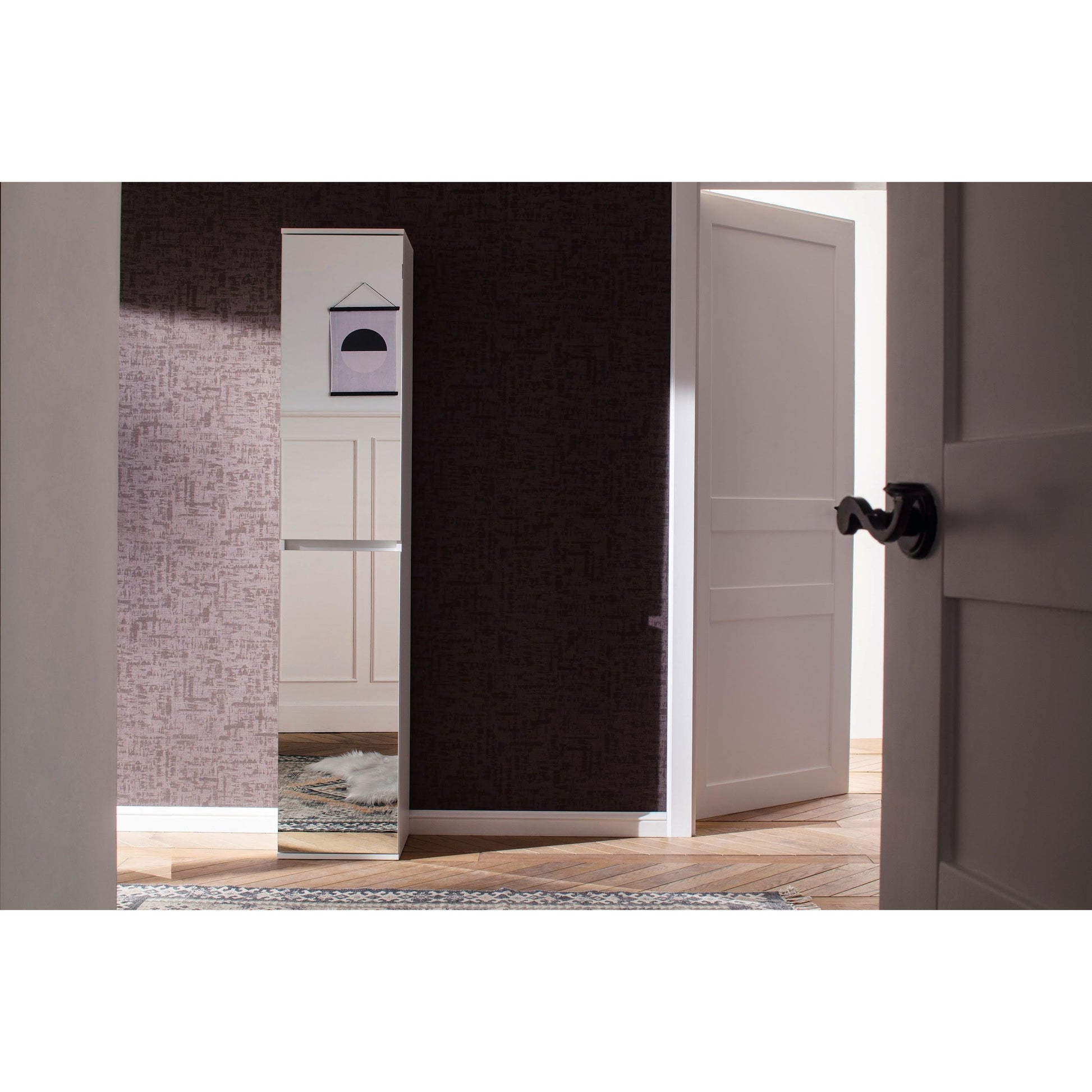 Vida Multipurpose Tall 2 Door Mirrored Storage Utility Cupboard - FurniComp