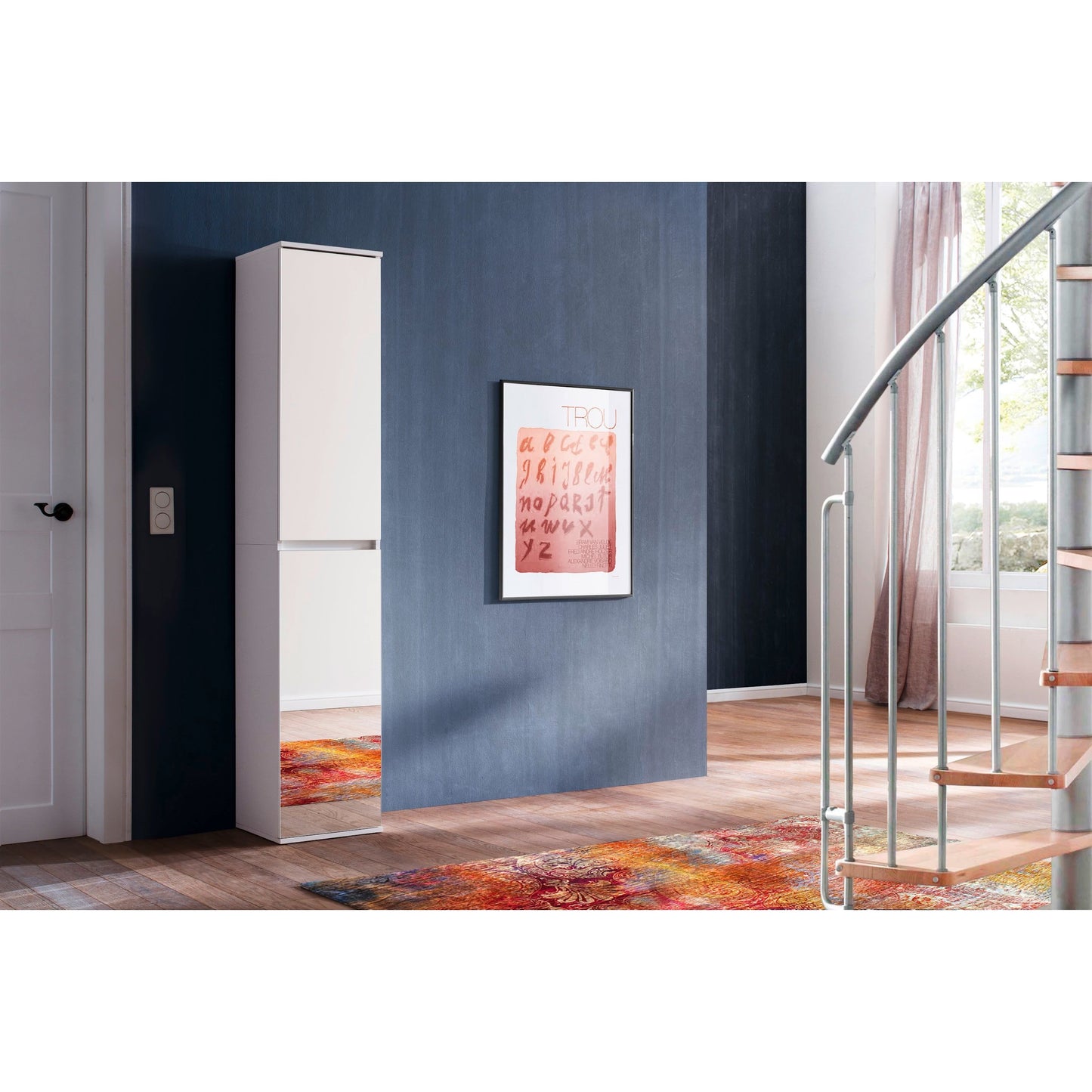 Vida Multipurpose Tall 2 Door Mirrored Storage Utility Cupboard - FurniComp