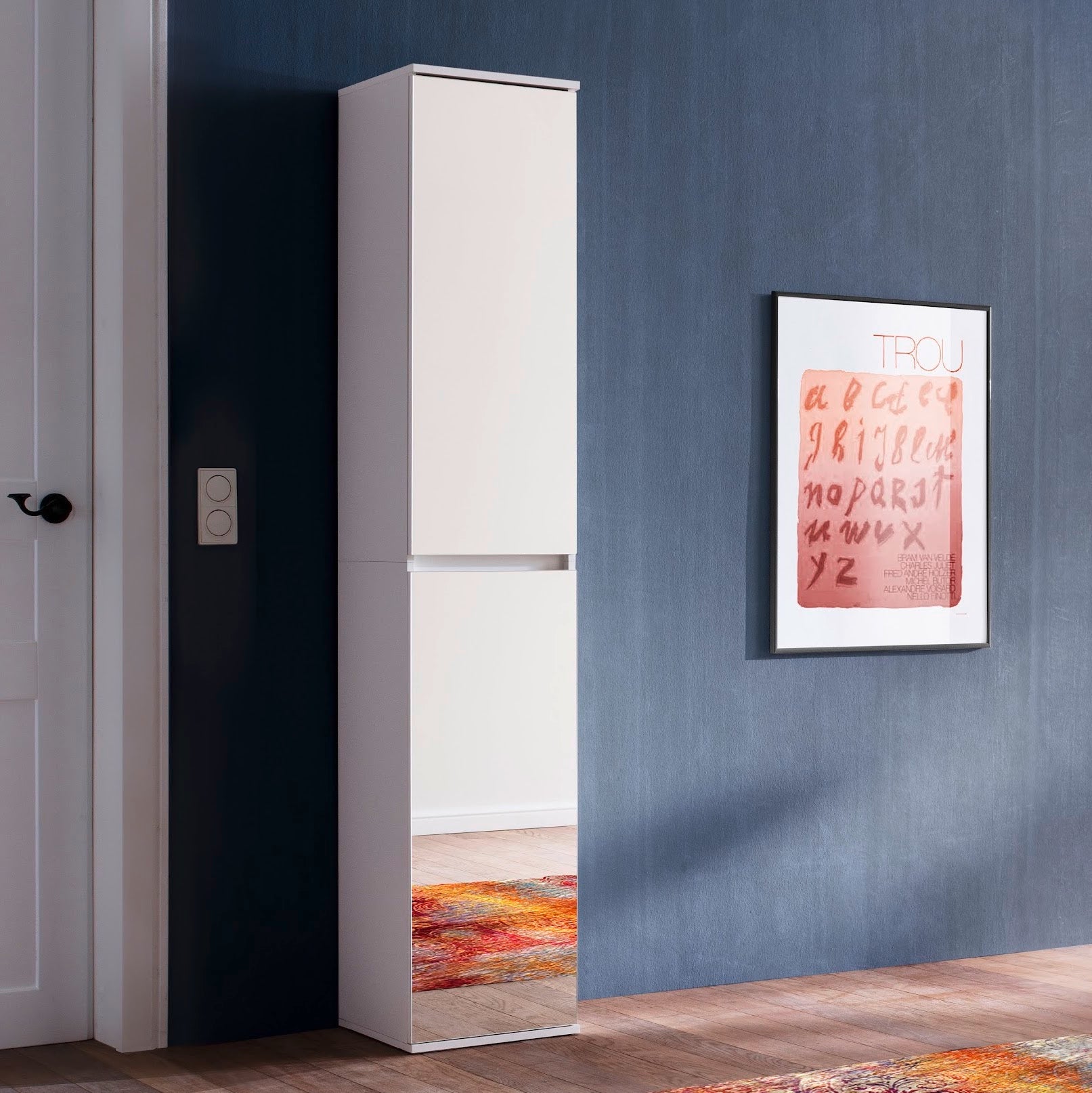 Vida Multipurpose Tall 2 Door Mirrored Storage Utility Cupboard - FurniComp