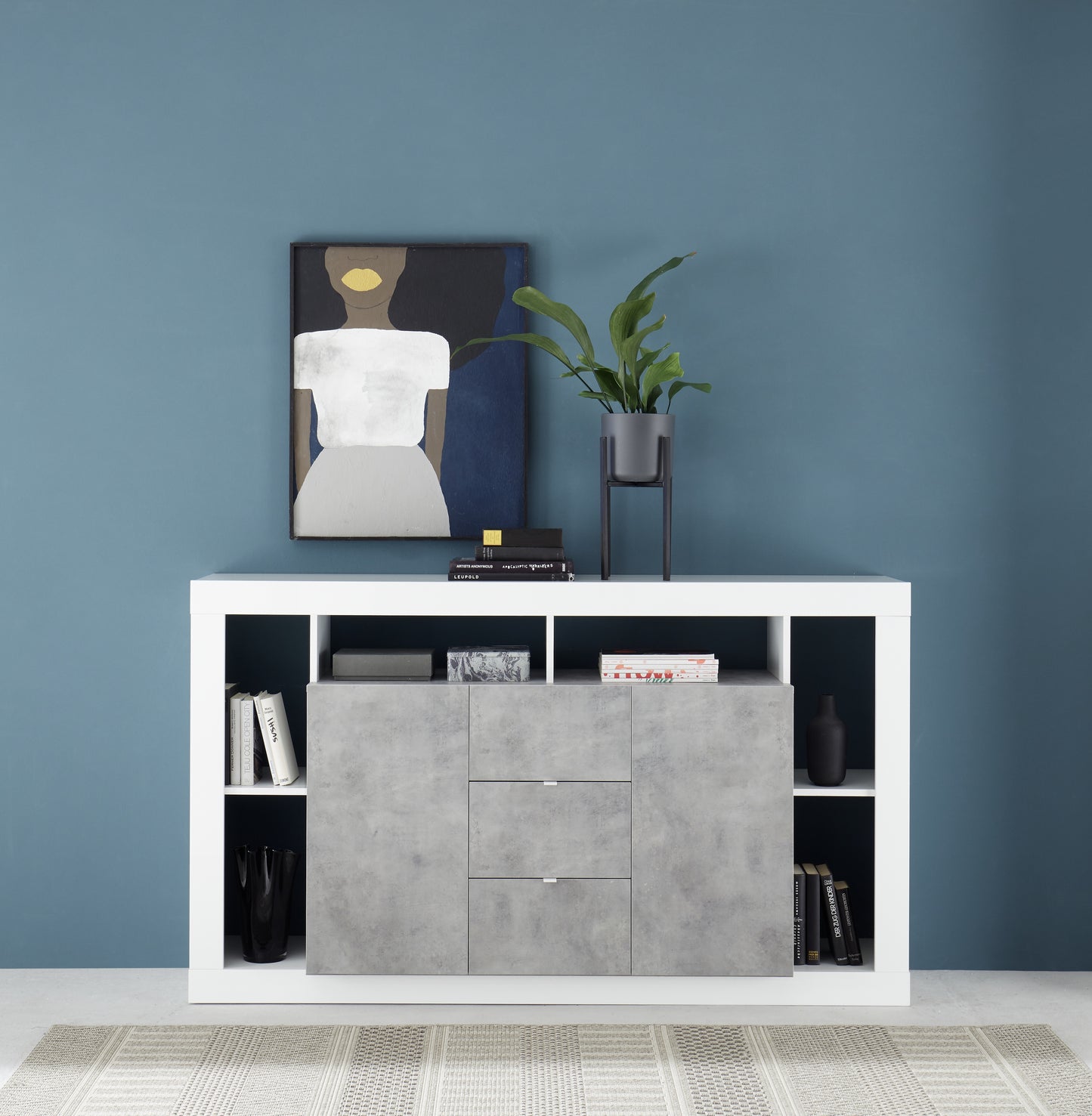 Viola 2 Door 3 Drawer 172cm White Gloss and Concrete Grey Sideboard - FurniComp