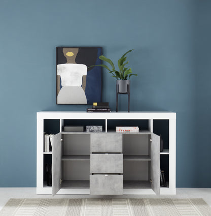 Viola 2 Door 3 Drawer 172cm White Gloss and Concrete Grey Sideboard - FurniComp