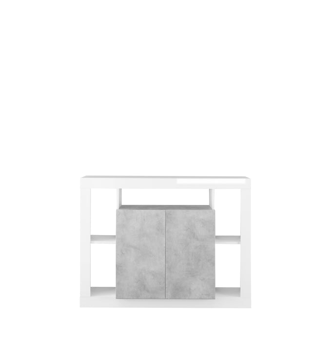 Viola 2 Door White Gloss and Concrete Grey Sideboard - FurniComp