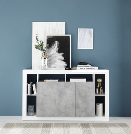 Viola 3 Door 172cm White Gloss and Concrete Grey Sideboard - FurniComp