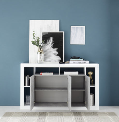 Viola 3 Door 172cm White Gloss and Concrete Grey Sideboard - FurniComp