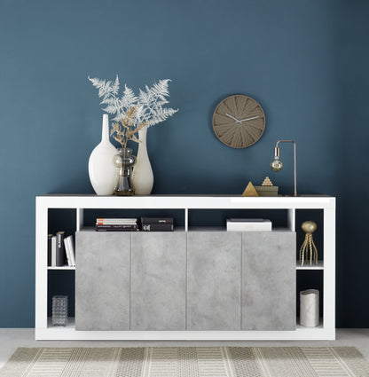 Viola 4 Door White Gloss and Concrete Grey Large Sideboard - FurniComp