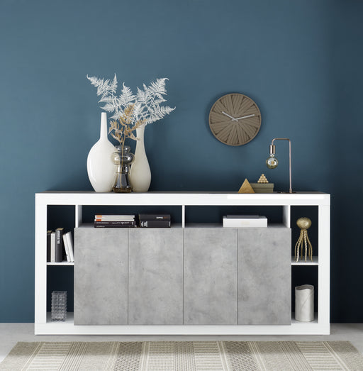 Viola 4 Door White Gloss and Concrete Grey 210cm Sideboard - FurniComp