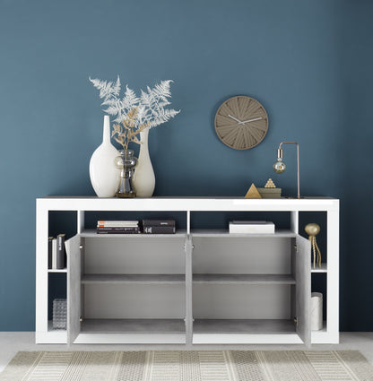 Viola 4 Door White Gloss and Concrete Grey Large Sideboard - FurniComp