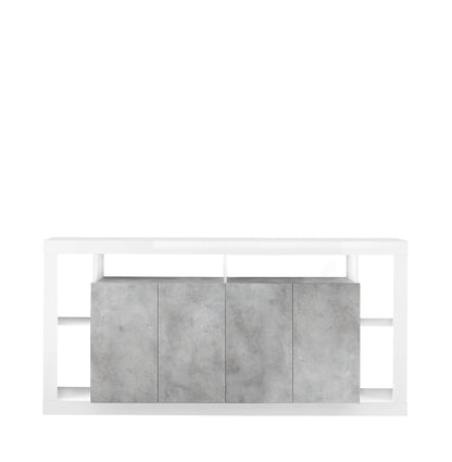 Viola 4 Door White Gloss and Concrete Grey Large Sideboard - FurniComp