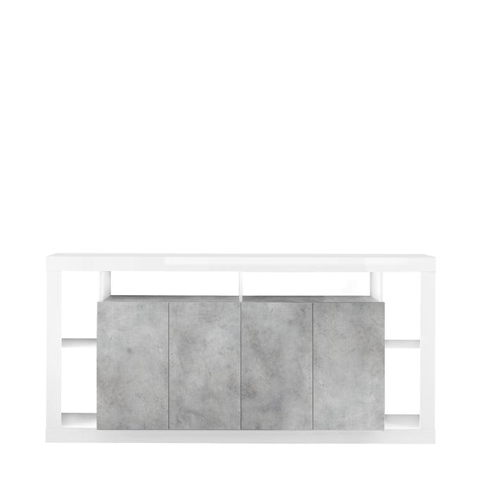 Viola 4 Door White Gloss and Concrete Grey 210cm Sideboard - FurniComp