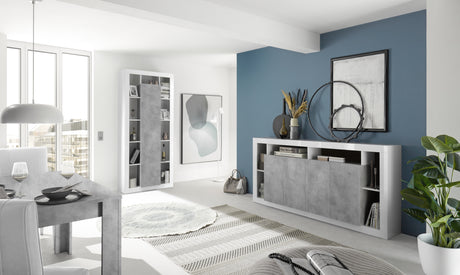 Viola 3 Door 172cm White Gloss and Concrete Grey Sideboard - FurniComp