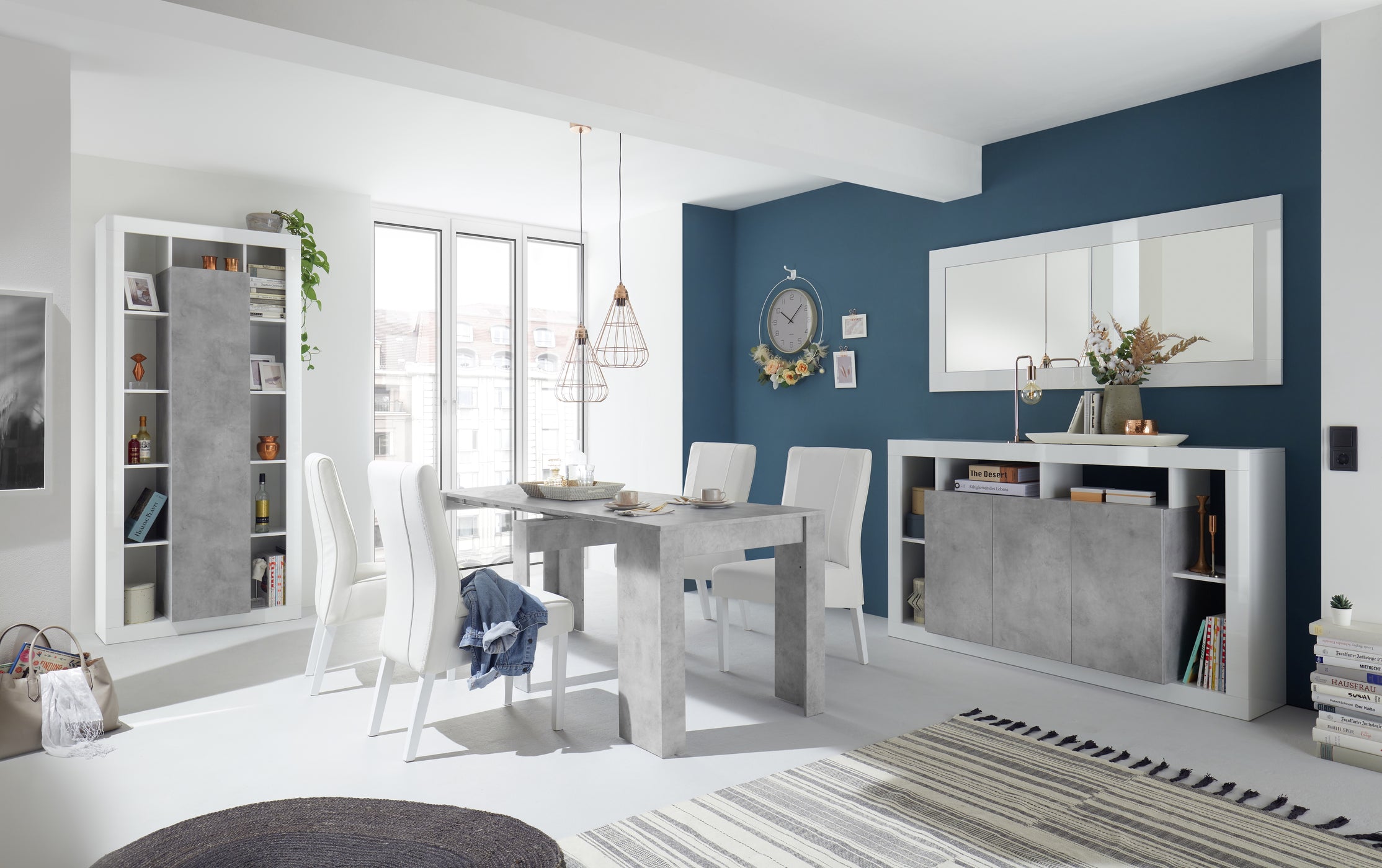 Viola 2 Door 3 Drawer 172cm White Gloss and Concrete Grey Sideboard