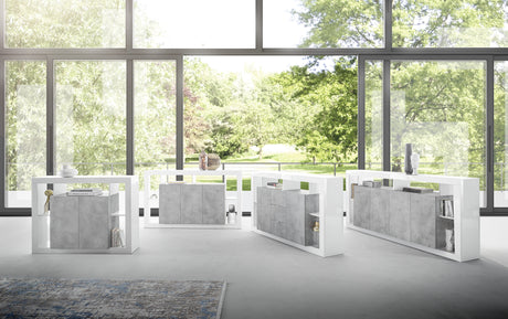 Viola 3 Door 172cm White Gloss and Concrete Grey Sideboard - FurniComp