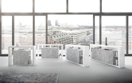 Viola 3 Door 172cm White Gloss and Concrete Grey Sideboard - FurniComp