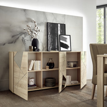 Giulia 3 Door Oak Sideboard with Mirrors - FurniComp