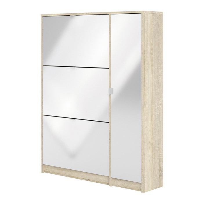 Weimar 3 Compartments and 1 Door Oak and White Gloss 2 Layer Shoe Cabinet - FurniComp