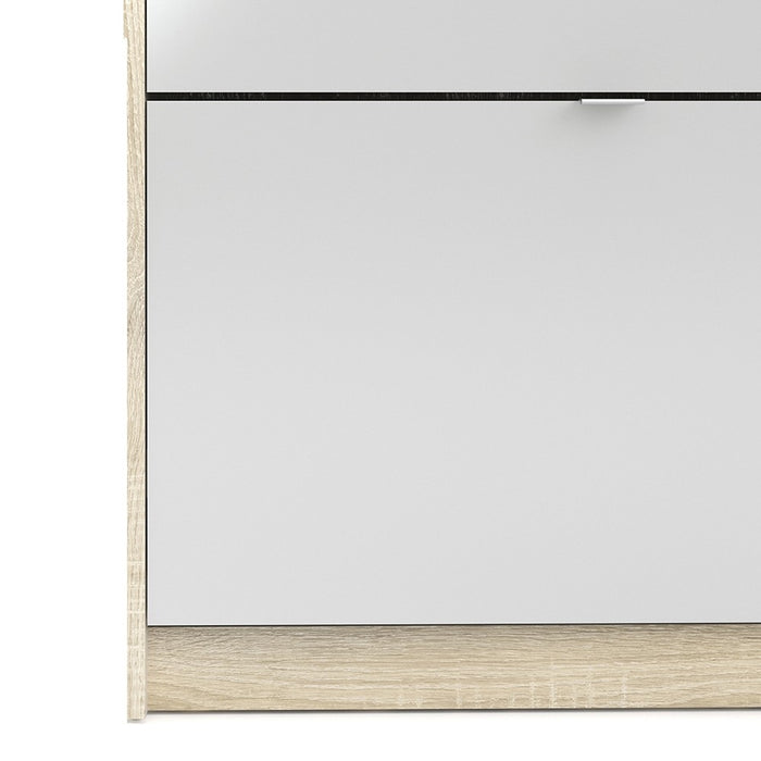 Weimar 4 Compartments and 1 Door Oak and White Gloss 2 Layer Mirrored Shoe Cabinet - FurniComp