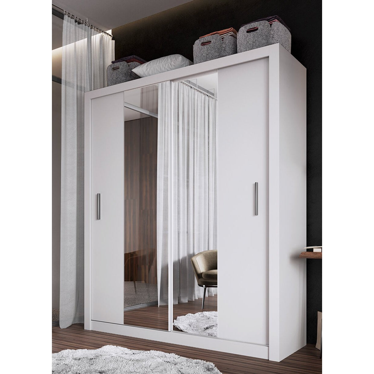Austin 2 Door White 180cm Mirrored Sliding Door Wardrobe AU-03 - FurniComp