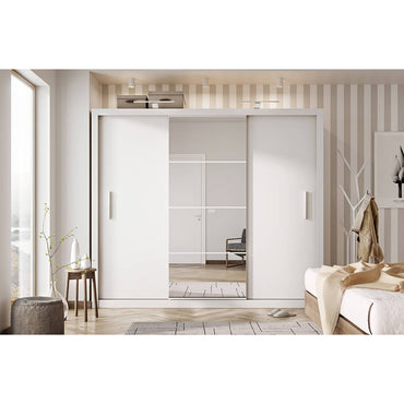 Austin White 3 Door 250cm Mirrored Sliding Door Wardrobe AU-01 - FurniComp