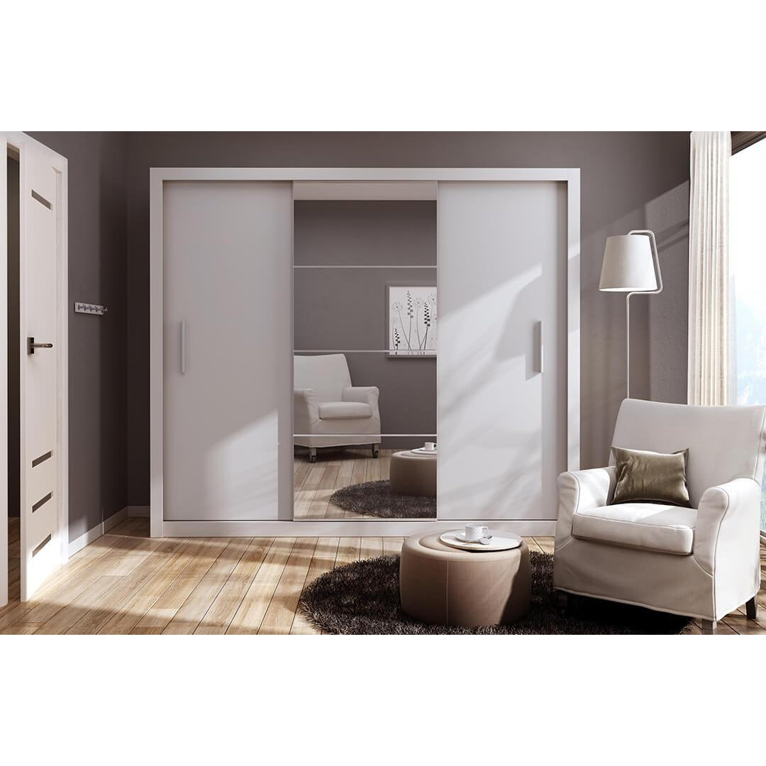 Austin White 3 Door 250cm Mirrored Sliding Door Wardrobe AU-01 - FurniComp