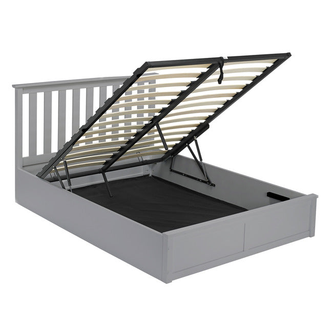 Windsor Grey Shaker Style Wooden Ottoman Lift Up Storage Bed - FurniComp