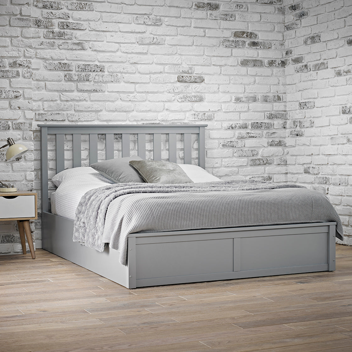 Windsor Grey Shaker Style Wooden Ottoman Lift Up Storage Bed - FurniComp