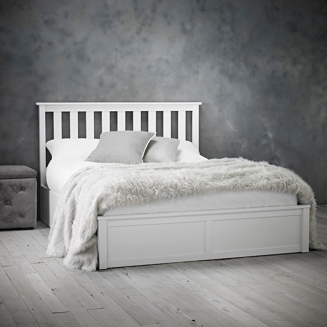 Windsor White Shaker Style Wooden Ottoman Lift Up Storage Bed - FurniComp