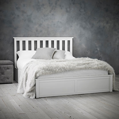 Windsor White Shaker Style Wooden Ottoman Lift Up Storage Bed - FurniComp