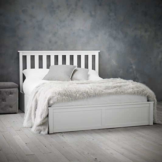 Windsor White Shaker Style Wooden Ottoman Lift Up Storage Bed - FurniComp