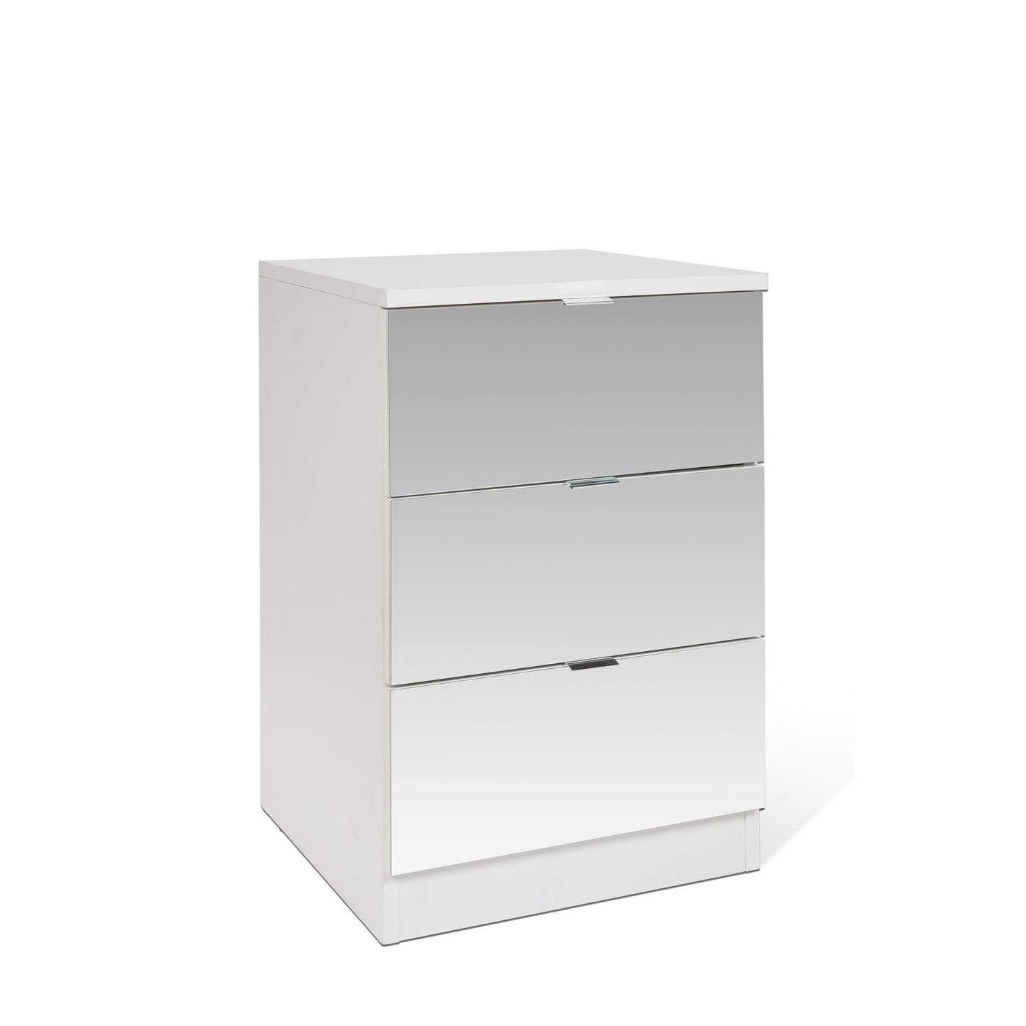 Zoe 3 Drawer White and Mirrored Bedside - FurniComp