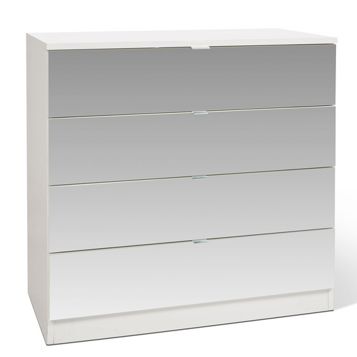 Zoe 4 Drawer White and Mirrored Chest of Drawer - FurniComp