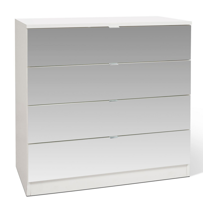 Zoe 4 Drawer White and Mirrored Chest of Drawer - FurniComp
