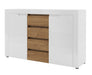 Aspire White Gloss And Walnut 2 Door 4 Drawer Sideboard - FurniComp