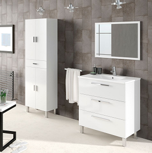 Valdo Bathroom Vanity Sink With Undersink Cupboard White Gloss Mirror Included - FurniComp